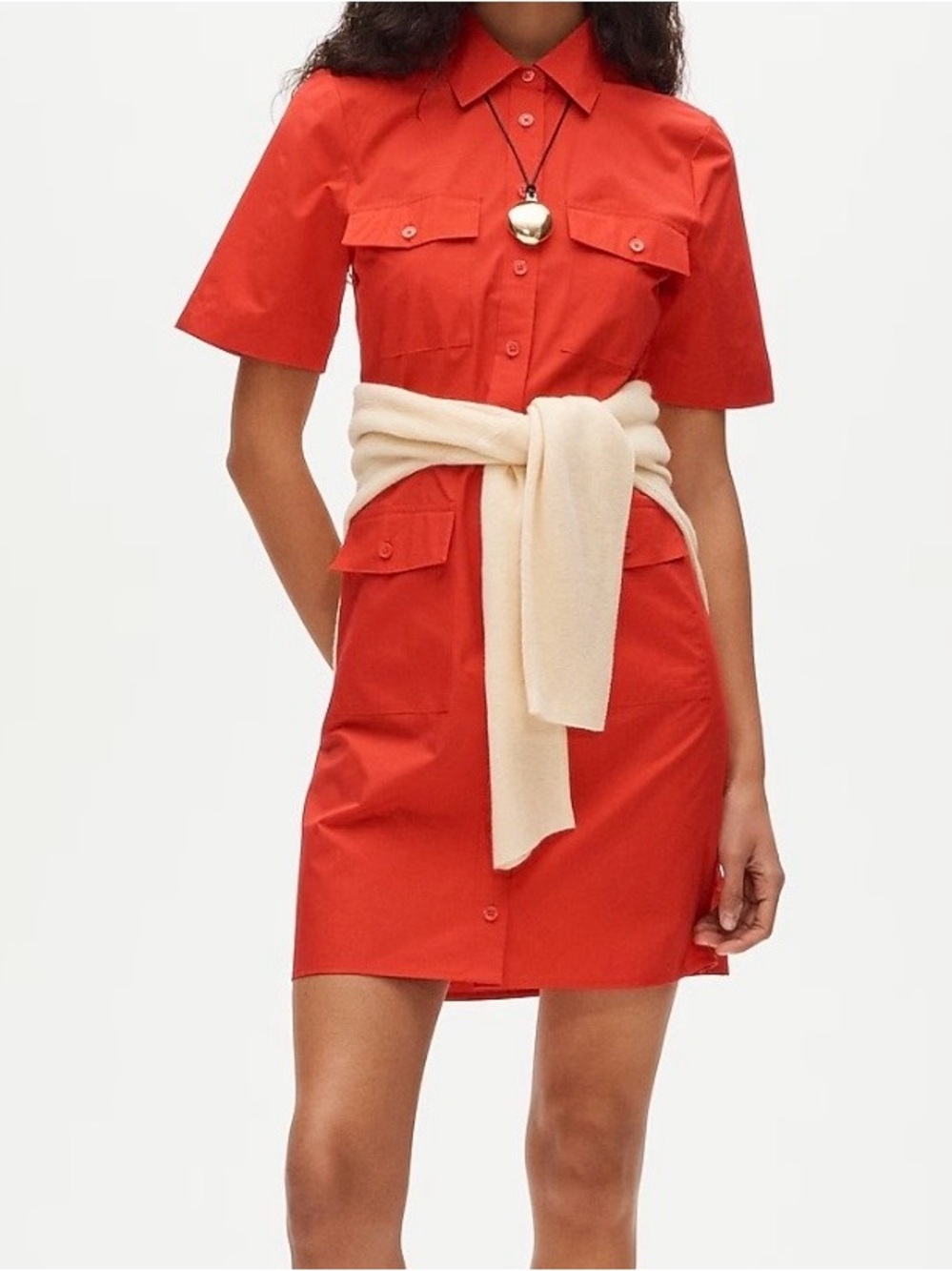 NWT J.Crew Utility shirt-dress in cotton poplin - Festival Red